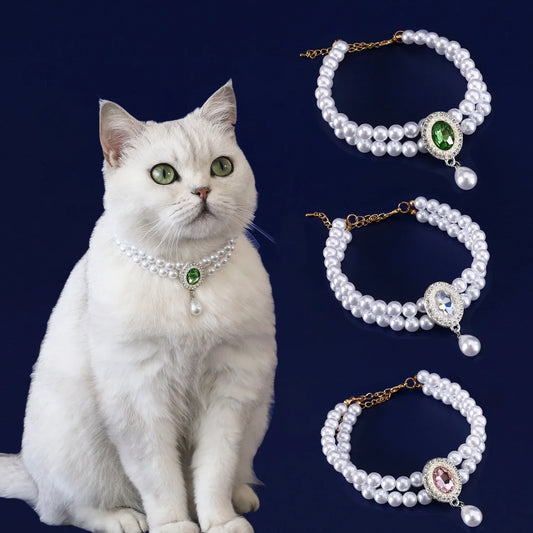 Adjustable Dog Cat Pearl Necklace Collar